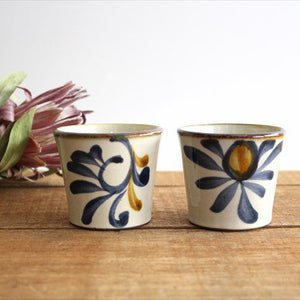 Toshin Kiln Soba Choko Blue and Brown Arabesque Small | Free Cup Tsuboya Ware Yachimun-Detail7