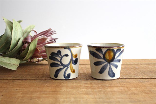 Toshin Kiln Soba Choko Blue and Brown Arabesque Small | Free Cup Tsuboya Ware Yachimun-Detail7