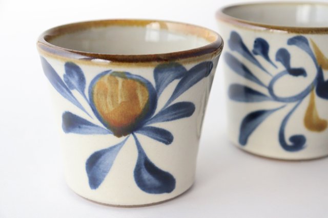 Toshin Kiln Soba Choko Blue and Brown Arabesque Small | Free Cup Tsuboya Ware Yachimun-Detail8