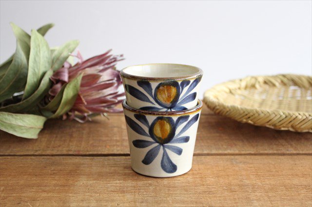 Toshin Kiln Soba Choko Blue and Brown Arabesque Small | Free Cup Tsuboya Ware Yachimun-Detail10