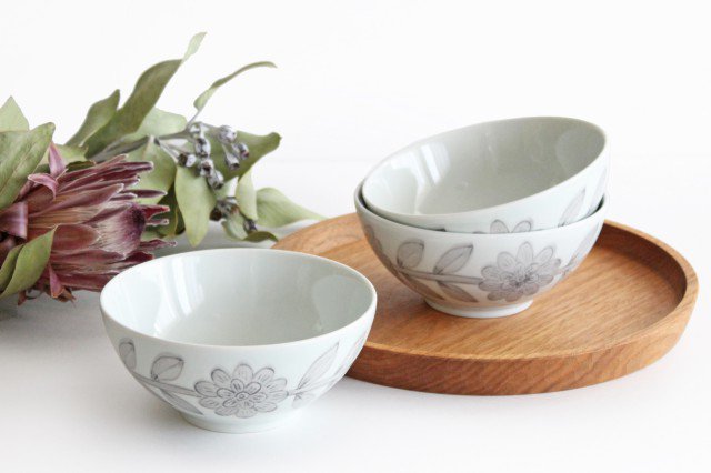 Round Bowl Gray Daisy 13.5cm/5.3in | Serving Bowl Hasami Ware