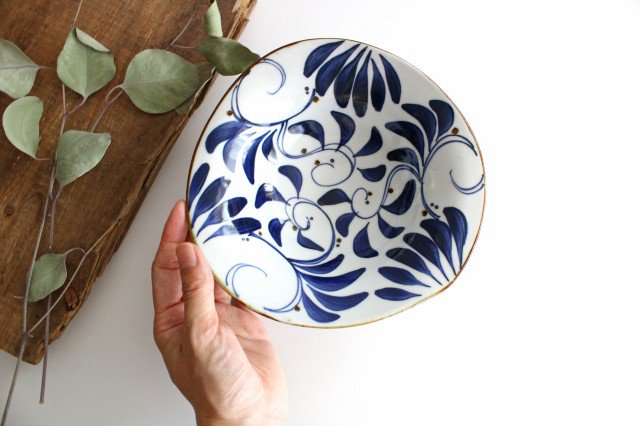 Deformed Bowl Blue Arabesque M | Serving Bowl Hasami Ware