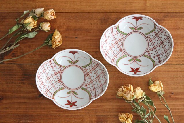 Koyo Kiln Oval Small Bowl Red Flower | Kobachi Arita Ware