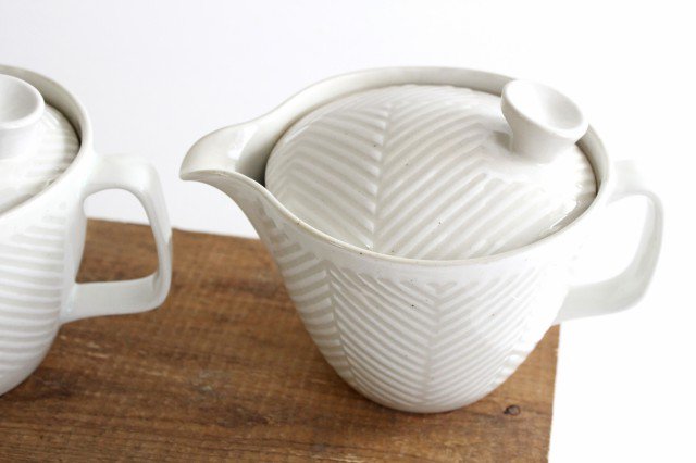 ORIME Japanese Teapot Herringbone White Large | Kyusu Hasami Ware-Detail2