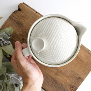 ORIME Japanese Teapot Herringbone White Large | Kyusu Hasami Ware-Detail4