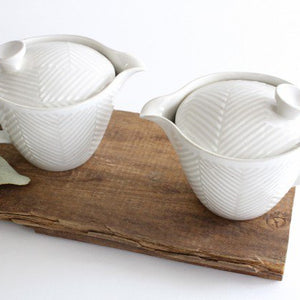 ORIME Japanese Teapot Herringbone White Large | Kyusu Hasami Ware-Detail7
