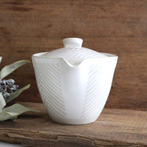 ORIME Japanese Teapot Herringbone White Large | Kyusu Hasami Ware-Detail9