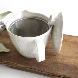 ORIME Japanese Teapot Herringbone White Large | Kyusu Hasami Ware-Detail10