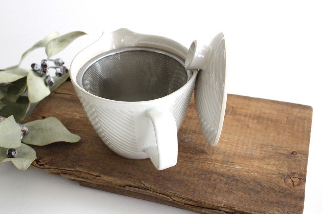 ORIME Japanese Teapot Herringbone White Large | Kyusu Hasami Ware-Detail10
