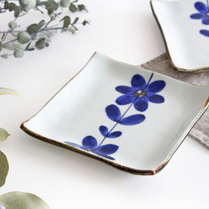 Square Plate Blue Flower 12cm/4.7in | Sushi Plate Hasami Ware-TOP