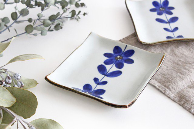Square Plate Blue Flower 12cm/4.7in | Sushi Plate Hasami Ware-TOP