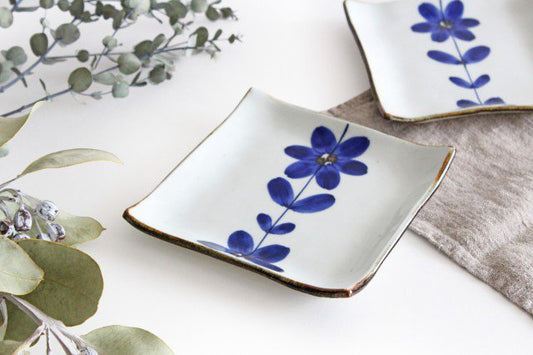 Square Plate Blue Flower 12cm/4.7in | Sushi Plate Hasami Ware-TOP