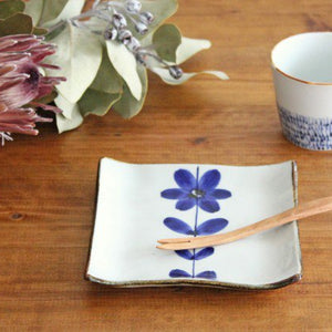 Square Plate Blue Flower 12cm/4.7in | Sushi Plate Hasami Ware-Detail11
