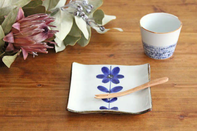 Square Plate Blue Flower 12cm/4.7in | Sushi Plate Hasami Ware-Detail11