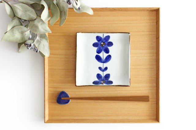 Square Plate Blue Flower 12cm/4.7in | Sushi Plate Hasami Ware-Detail4