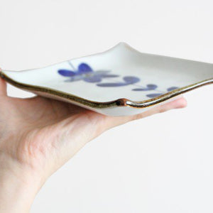 Square Plate Blue Flower 12cm/4.7in | Sushi Plate Hasami Ware-Detail6