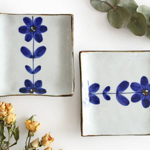 Square Plate Blue Flower 12cm/4.7in | Sushi Plate Hasami Ware-Detail7