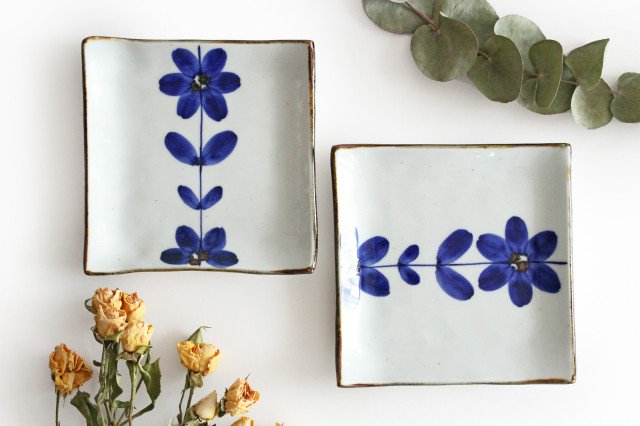 Square Plate Blue Flower 12cm/4.7in | Sushi Plate Hasami Ware-Detail7