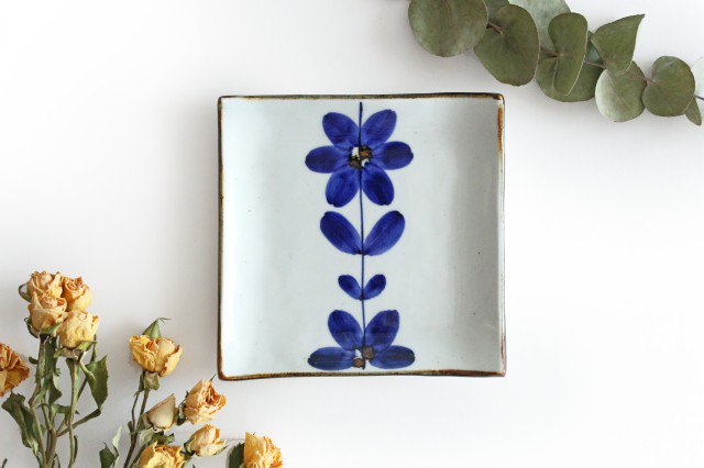 Square Plate Blue Flower 12cm/4.7in | Sushi Plate Hasami Ware-Detail9