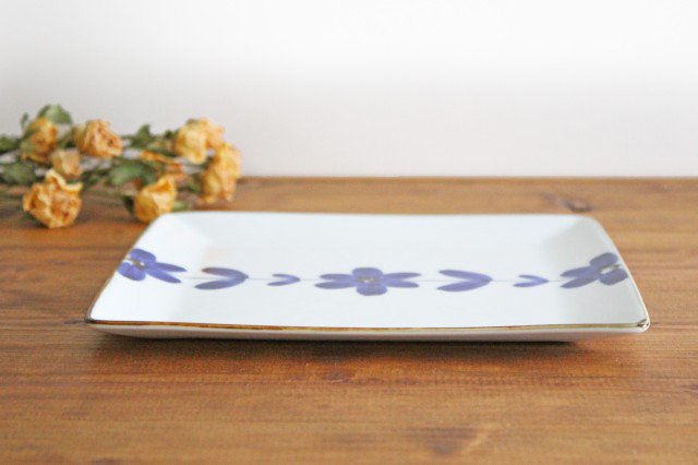 Square Plate Hand  Blue Flower 21cm/8.3in  | Sushi Plate Hasami Ware-Detail2