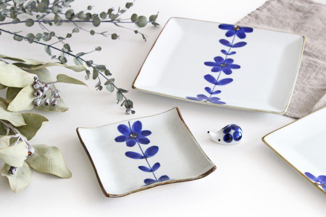 Square Plate Hand  Blue Flower 21cm/8.3in  | Sushi Plate Hasami Ware-Detail11