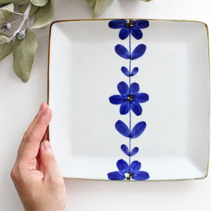 Square Plate Hand  Blue Flower 21cm/8.3in  | Sushi Plate Hasami Ware-Detail4