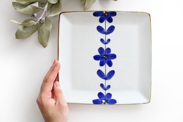 Square Plate Hand  Blue Flower 21cm/8.3in  | Sushi Plate Hasami Ware-Detail4