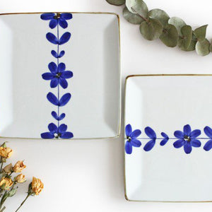 Square Plate Hand  Blue Flower 21cm/8.3in  | Sushi Plate Hasami Ware-Detail5