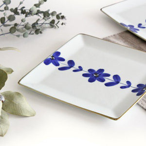 Square Plate Hand  Blue Flower 21cm/8.3in  | Sushi Plate Hasami Ware-Detail7