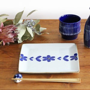 Square Plate Hand  Blue Flower 21cm/8.3in  | Sushi Plate Hasami Ware-Detail9