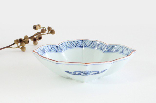 Flower-shaped Deep Bowl Blue Rim | Serving Bowl Hasami Ware