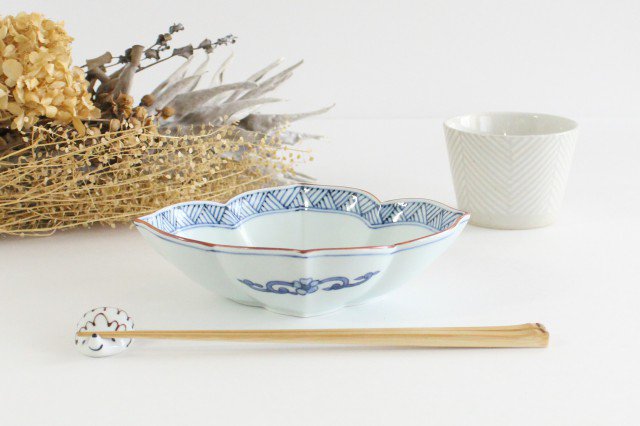 Flower-shaped Deep Bowl Blue Rim | Serving Bowl Hasami Ware