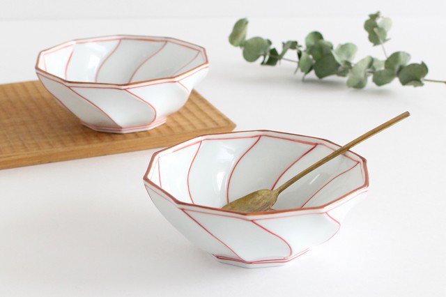 Decagonal Small Bowl Blue Red | Kobachi Hasami Ware