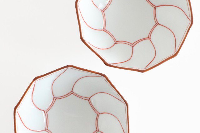Decagonal Small Bowl Blue Red | Kobachi Hasami Ware