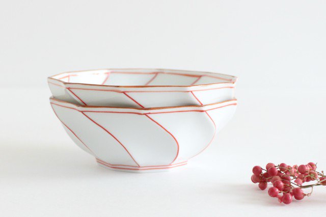 Decagonal Small Bowl Blue Red | Kobachi Hasami Ware