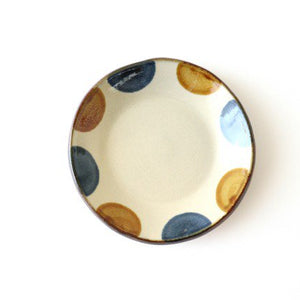 Toshin Kiln Round Plate Brown and Blue Dots 15cm/5.9in | Tsuboya Ware Yachimun-TOP