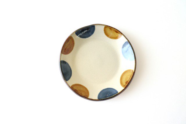 Toshin Kiln Round Plate Brown and Blue Dots 15cm/5.9in | Tsuboya Ware Yachimun-TOP
