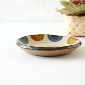 Toshin Kiln Round Plate Brown and Blue Dots 15cm/5.9in | Tsuboya Ware Yachimun-Detail14