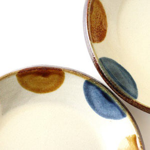 Toshin Kiln Round Plate Brown and Blue Dots 15cm/5.9in | Tsuboya Ware Yachimun-Detail3