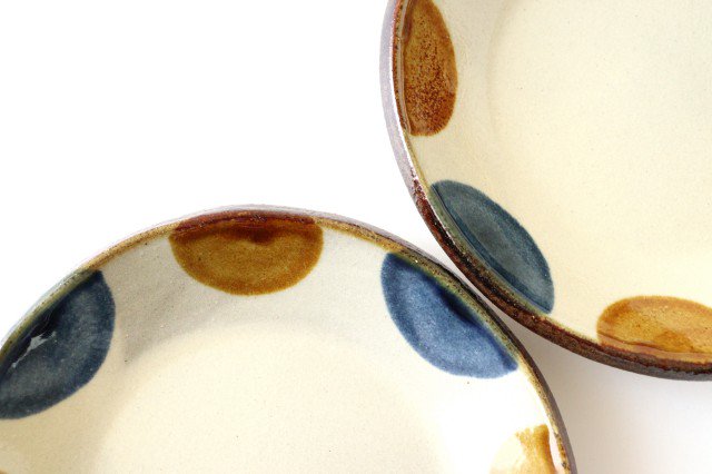 Toshin Kiln Round Plate Brown and Blue Dots 15cm/5.9in | Tsuboya Ware Yachimun-Detail3
