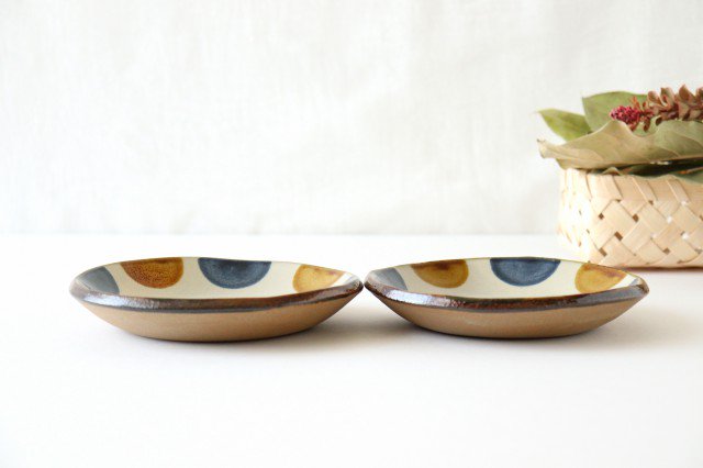 Toshin Kiln Round Plate Brown and Blue Dots 15cm/5.9in | Tsuboya Ware Yachimun-Detail4