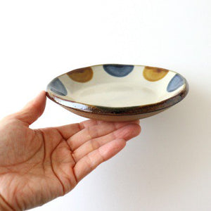 Toshin Kiln Round Plate Brown and Blue Dots 15cm/5.9in | Tsuboya Ware Yachimun-Detail5