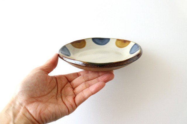 Toshin Kiln Round Plate Brown and Blue Dots 15cm/5.9in | Tsuboya Ware Yachimun-Detail5