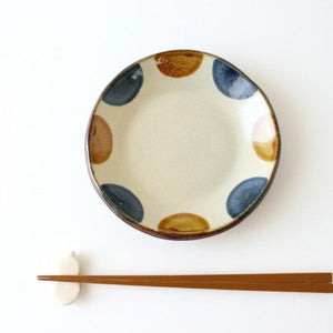 Toshin Kiln Round Plate Brown and Blue Dots 15cm/5.9in | Tsuboya Ware Yachimun-Detail6