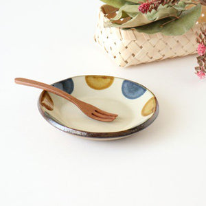 Toshin Kiln Round Plate Brown and Blue Dots 15cm/5.9in | Tsuboya Ware Yachimun-Detail7