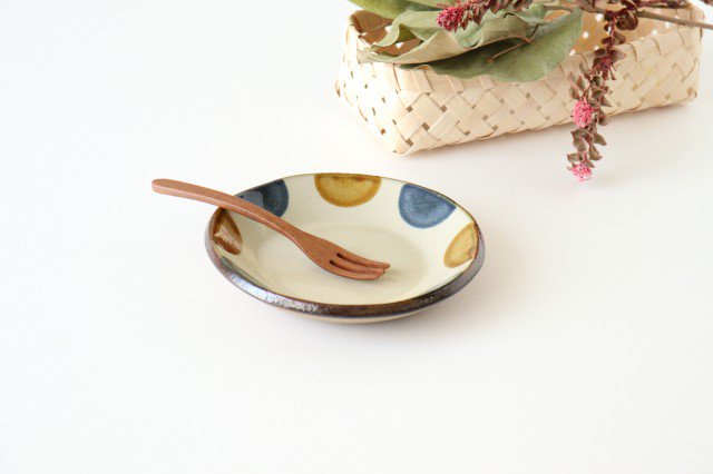 Toshin Kiln Round Plate Brown and Blue Dots 15cm/5.9in | Tsuboya Ware Yachimun-Detail7