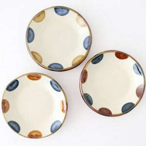 Toshin Kiln Round Plate Brown and Blue Dots 15cm/5.9in | Tsuboya Ware Yachimun-Detail8
