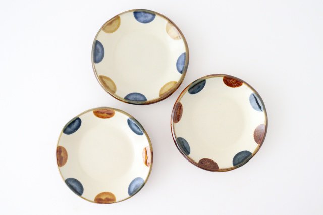 Toshin Kiln Round Plate Brown and Blue Dots 15cm/5.9in | Tsuboya Ware Yachimun-Detail8