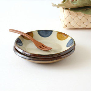 Toshin Kiln Round Plate Brown and Blue Dots 15cm/5.9in | Tsuboya Ware Yachimun-Detail10