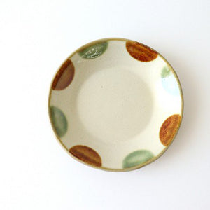 Toshin Kiln Round Plate Brown and Green Dots 15cm/5.9in | Tsuboya Ware Yachimun-TOP